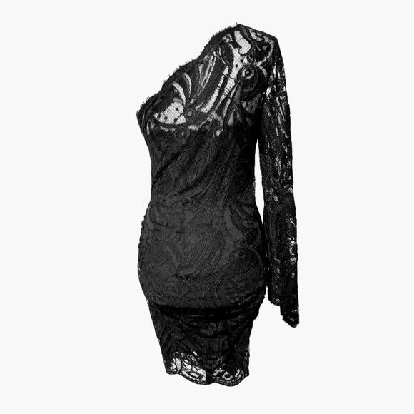 Emilio Pucci one shoulder black lace dress sz 40 / 6 - Picture 3 of 16